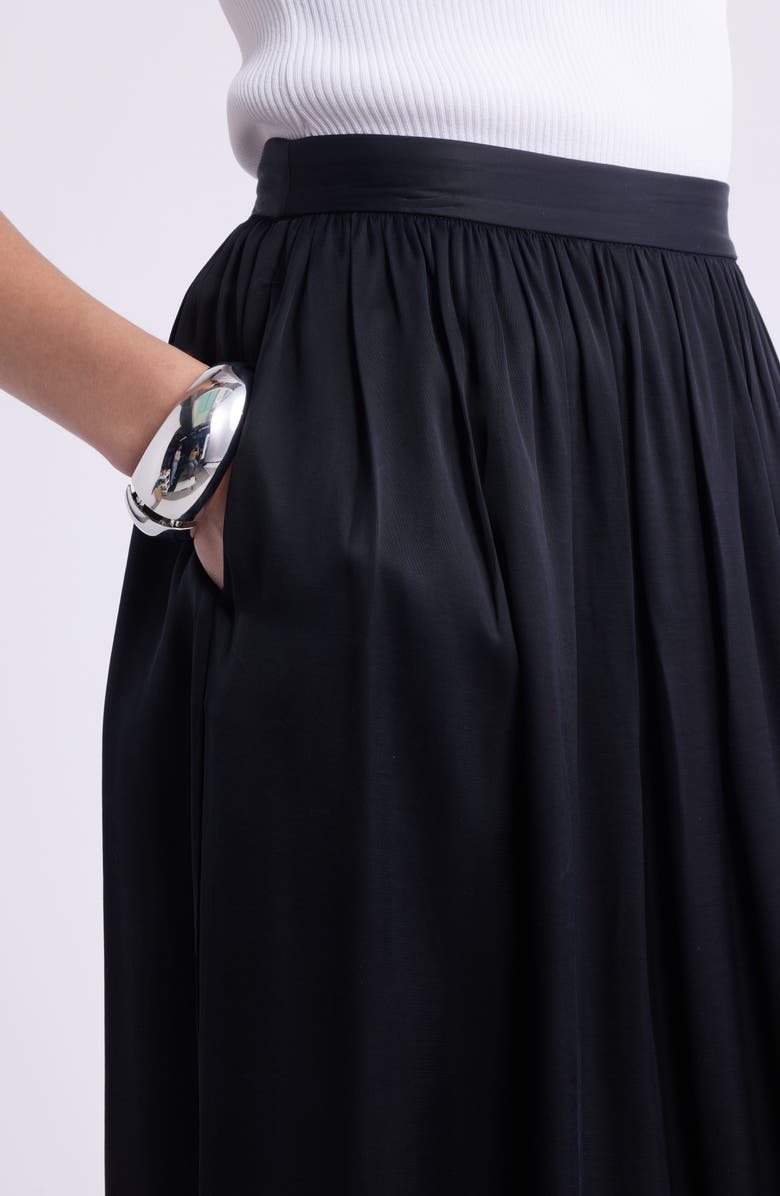 Nordstrom Gathered Midi Skirt, Alternate, color, Black