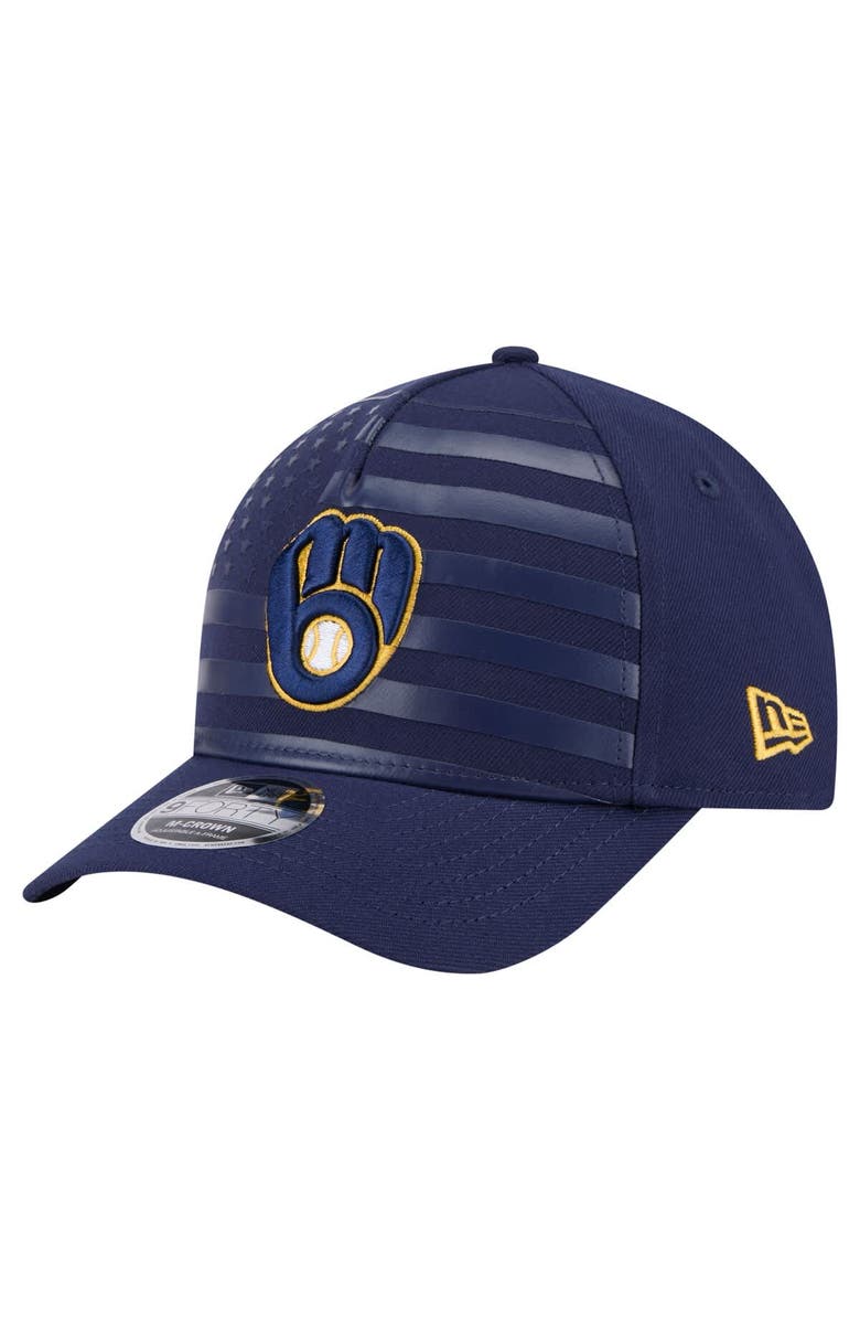 New Era Men's New Era Navy Milwaukee Brewers American Flag 9FORTY M-Crown A-Frame Adjustable Hat, Main, color, 