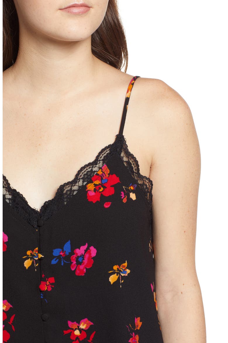 Print Lace Trim Camisole, Alternate, color, BLACK FLAT FLORAL