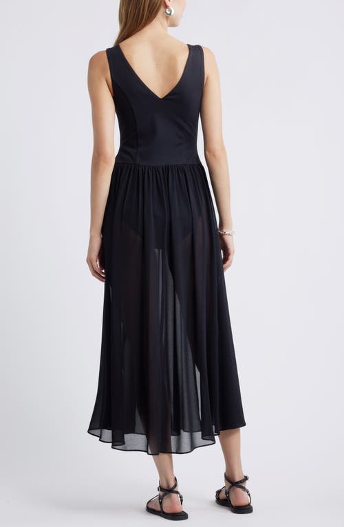 Open Edit Mixed Media Side Slit Tank Dress In Black