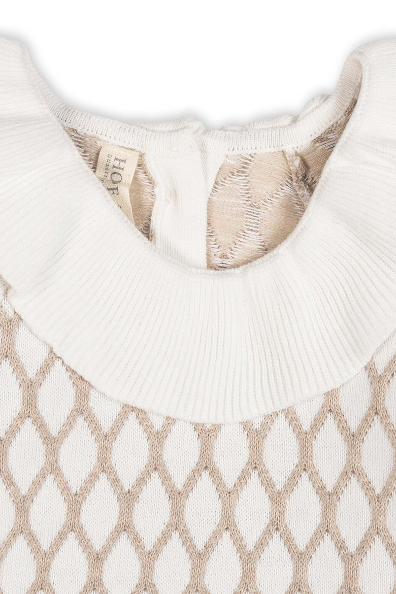 Kids' Organic Ruffle Collar Sweater Dress, Alternate, color, Taupe Lattice