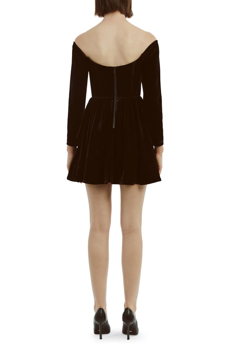 Emlyn Diamante Long Sleeve Velour Minidress, Alternate, color, BLACK
