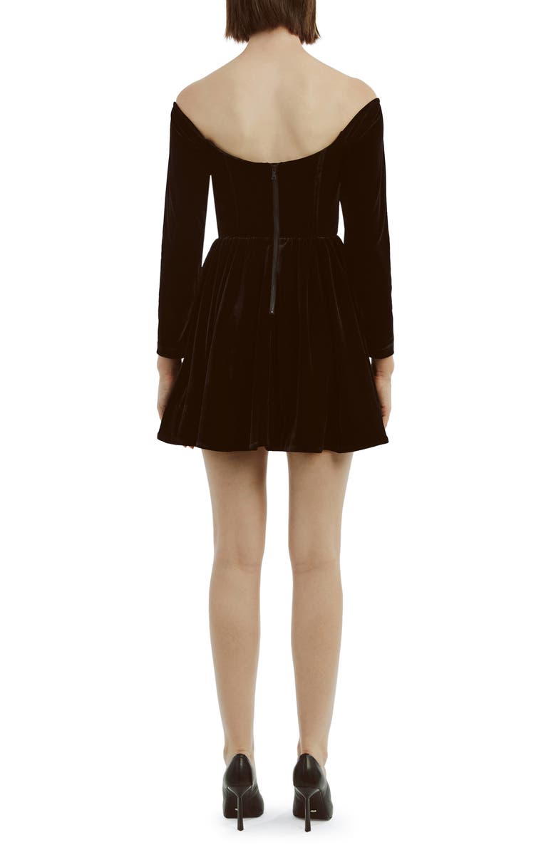 Bardot Emlyn Diamante Long Sleeve Velour Minidress, Alternate, color, Black