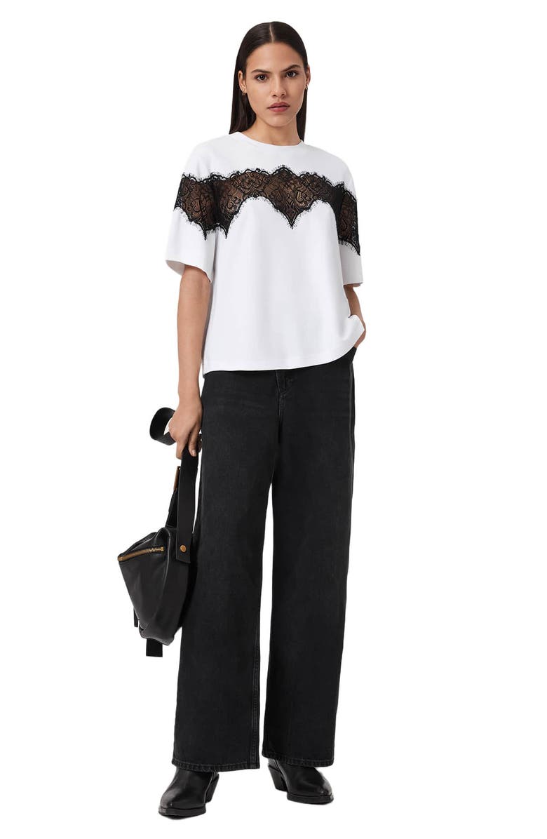 AllSaints Lisa Lace Panel T-Shirt, Alternate, color, Optic White