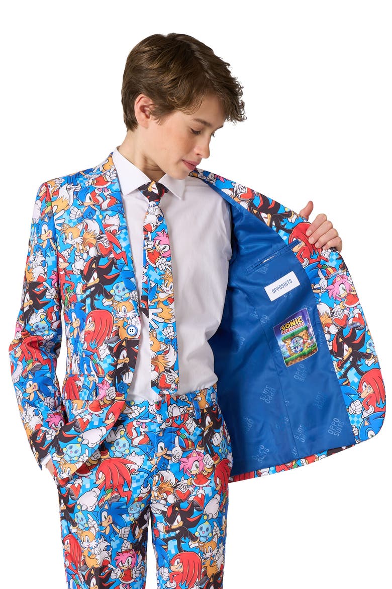 Kids' Sonic the Hedgehog™ Two-Piece Suit & Tie Set, Alternate, color, BLUE MULTI