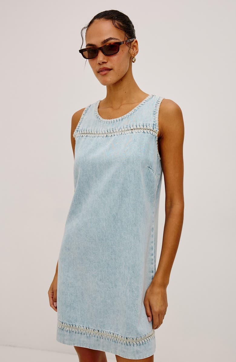Rails Lindsey Whipstitch Detail Denim Shift Minidress, Alternate, color, Bleached Indigo Blanket Stitch