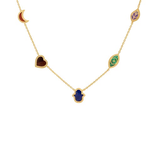 Karma And Luck Sublime Beauty Multi-symbol & Multi-gemstone Necklace In Gold/multicolor