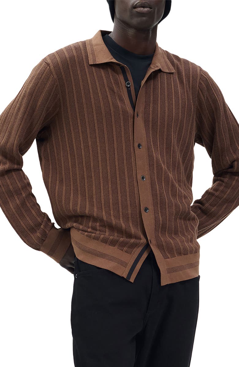 rag & bone Harvey Long Sleeve Knit Button-Up Shirt, Main, color, Coffee