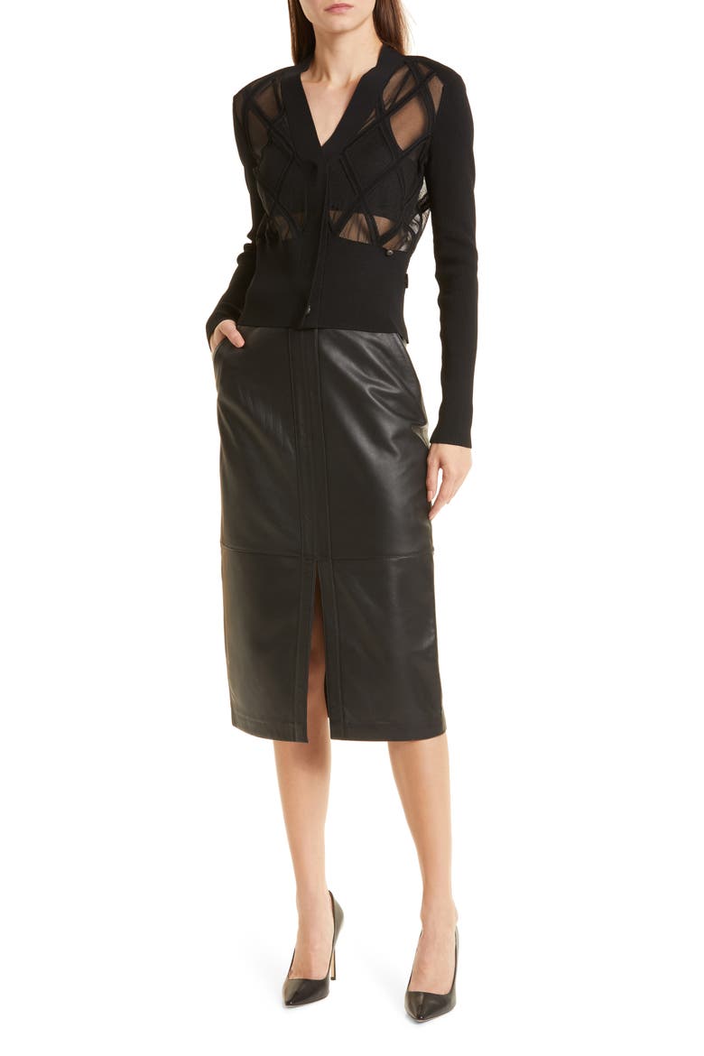 Women's Autry Leather Pencil Skirt, Alternate, color, BLACK