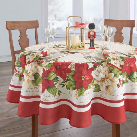Red And White Poinsettias Tablecloth