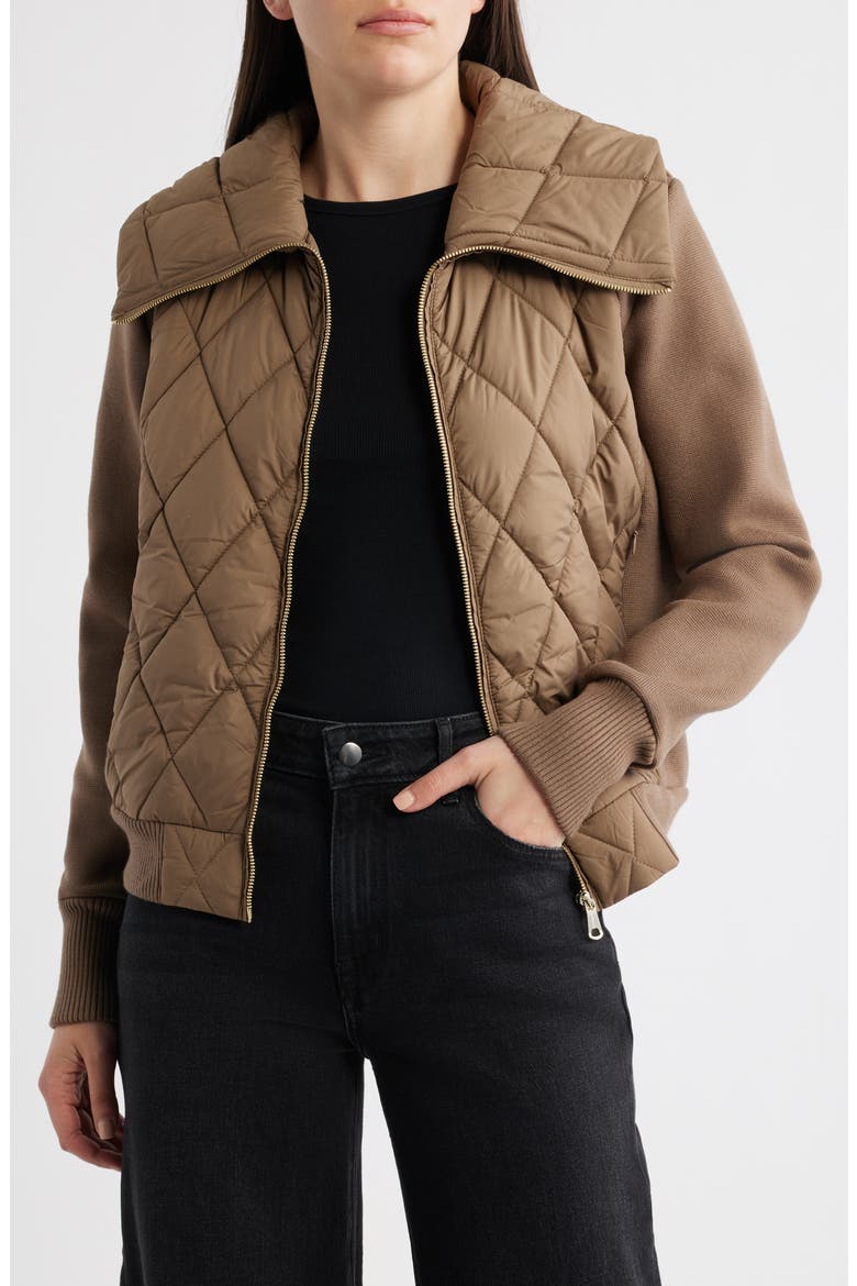 Mixed Media Knit & Quilted Jacket, Main, color, SHITAKE