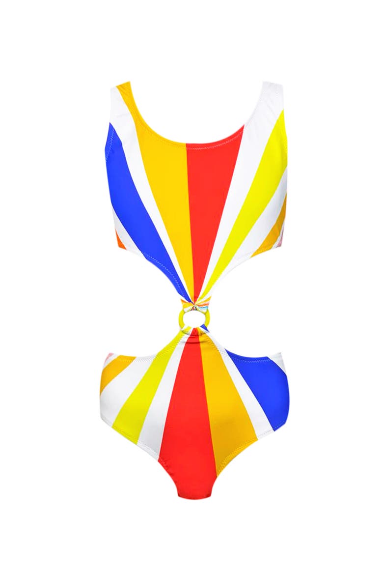 Kids' Colorful Print Cut-Out One-Piece Swimsuit, Main, color, Multicolor