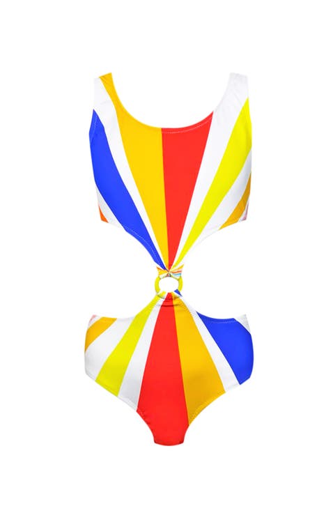 Kids' Colorful Print Cut-Out One-Piece Swimsuit