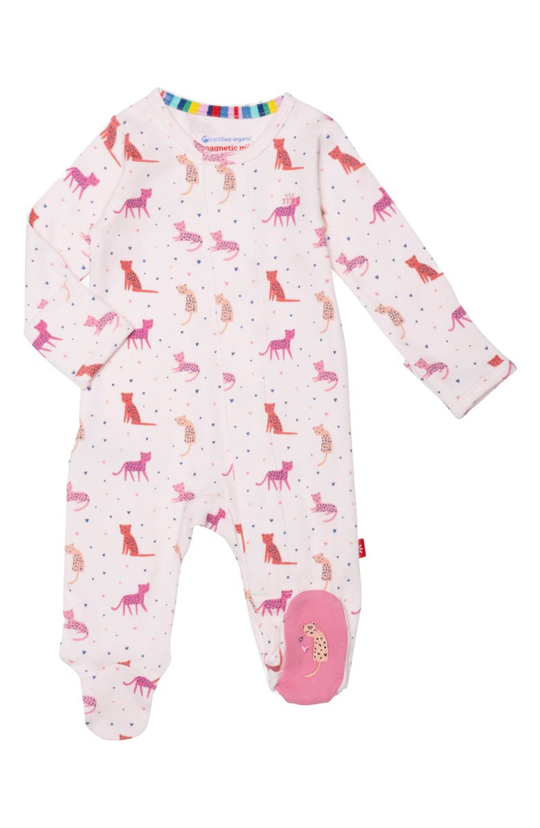 Magnetic Me Cheetah Bonita Magnetic Organic Cotton Footie, Main, color, Pink