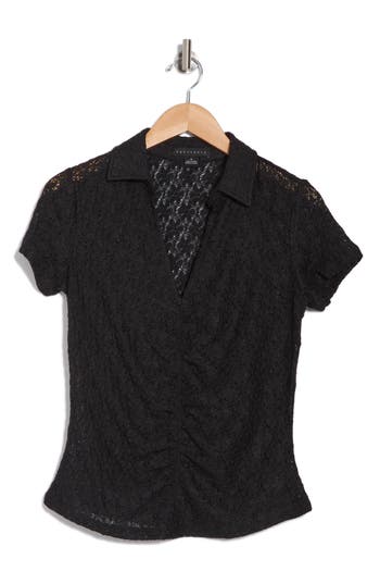 Sanctuary Ruched Lace Polo In Black