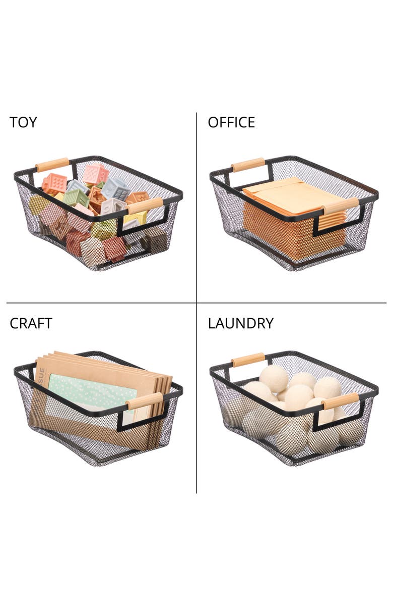 mDesign Metal Wire Pantry Basket with Wood Handles - Set of 2 - Black/Natural, Alternate, color,