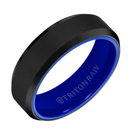 7MM Tungsten Raw Black DLC Ring with Ceramic Interior and Bevel Edge