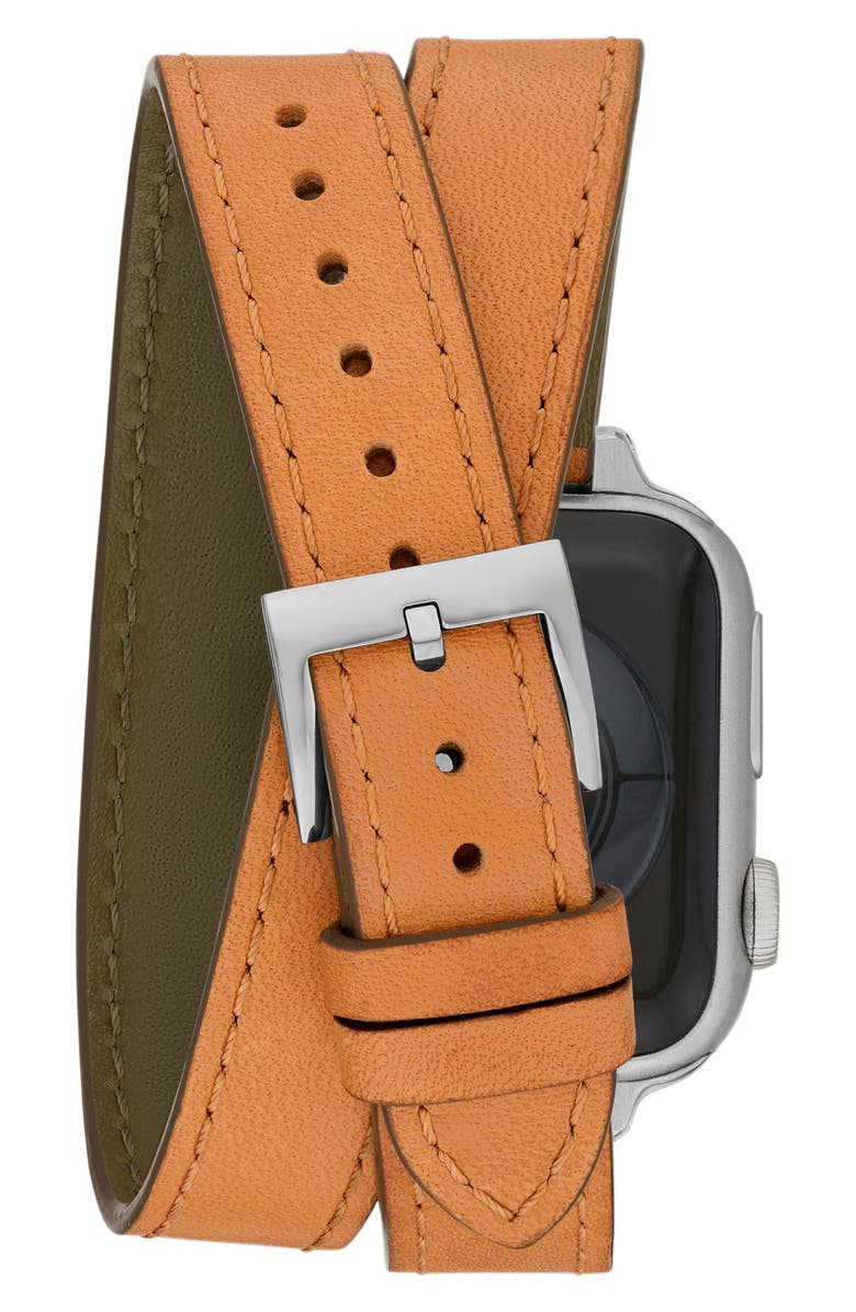 Tory Burch The T Double Wrap Leather Apple Watch<sup>®</sup> Watchband, Alternate, color,