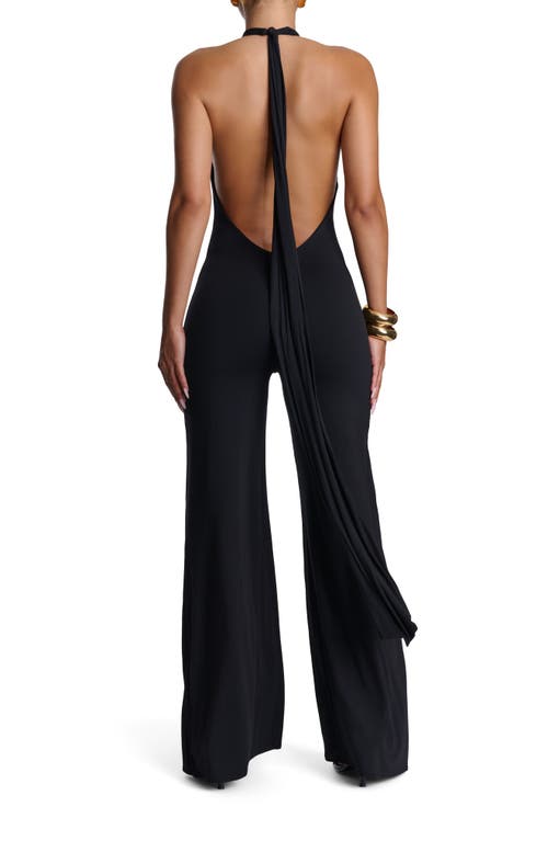 Naked Wardrobe Open Back Halter Wide Leg Jumpsuit In Black