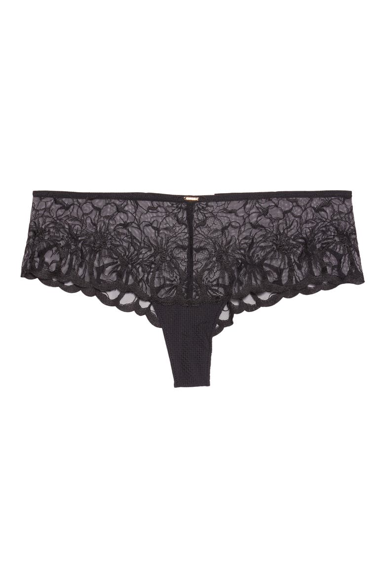 Fleurs Hipster Tanga, Alternate, color, BLACK