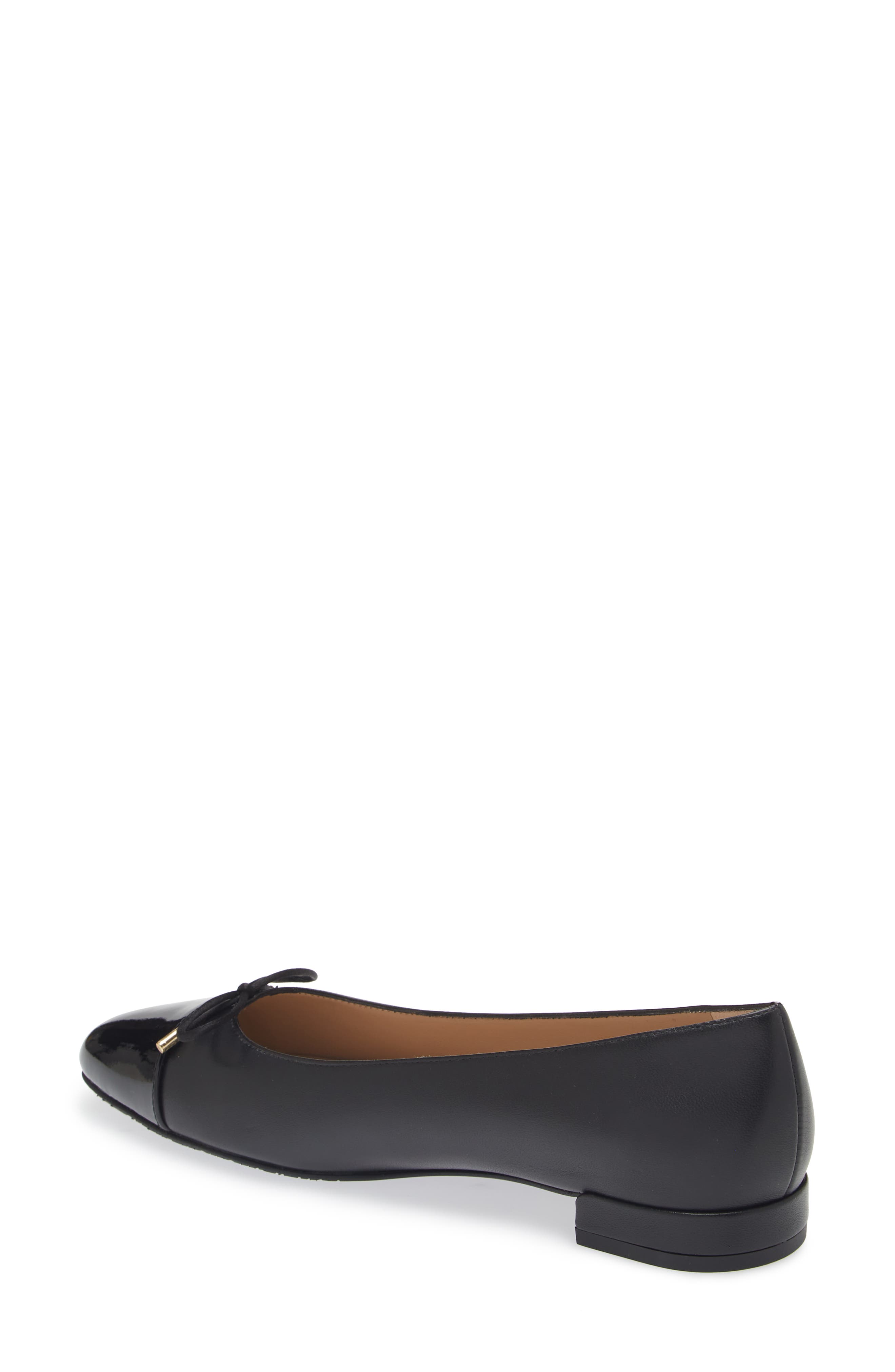 Stuart Weitzman Sleek Cap Toe Bow Flat, Alternate, color, Black