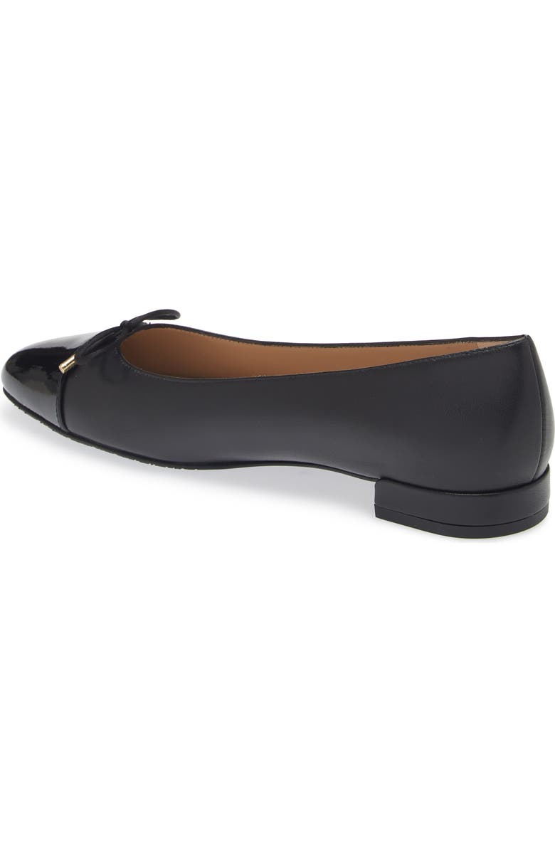 Stuart Weitzman Sleek Cap Toe Bow Flat, Alternate, color, Black