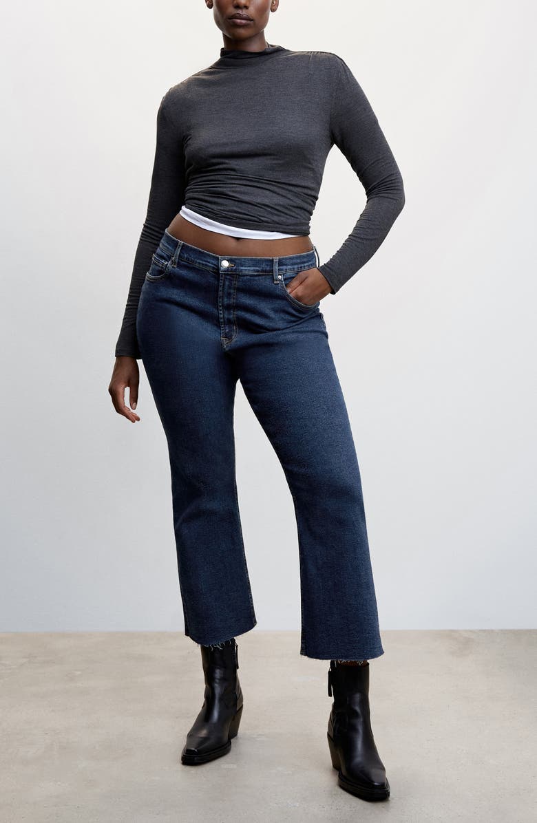 MANGO Raw Hem Crop Flare Jeans, Alternate, color, 