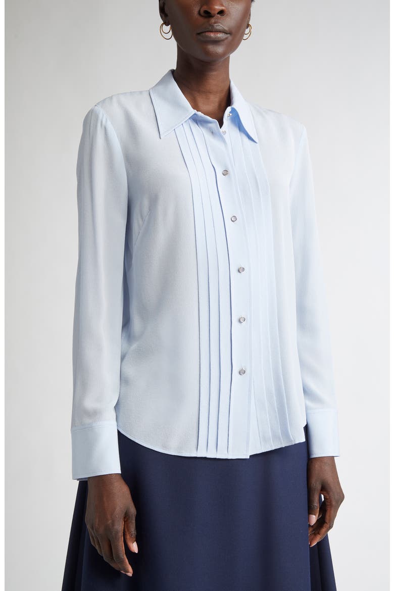 Silk Crepe Georgette Button-Up Shirt, Alternate, color, BLUE LAGOON