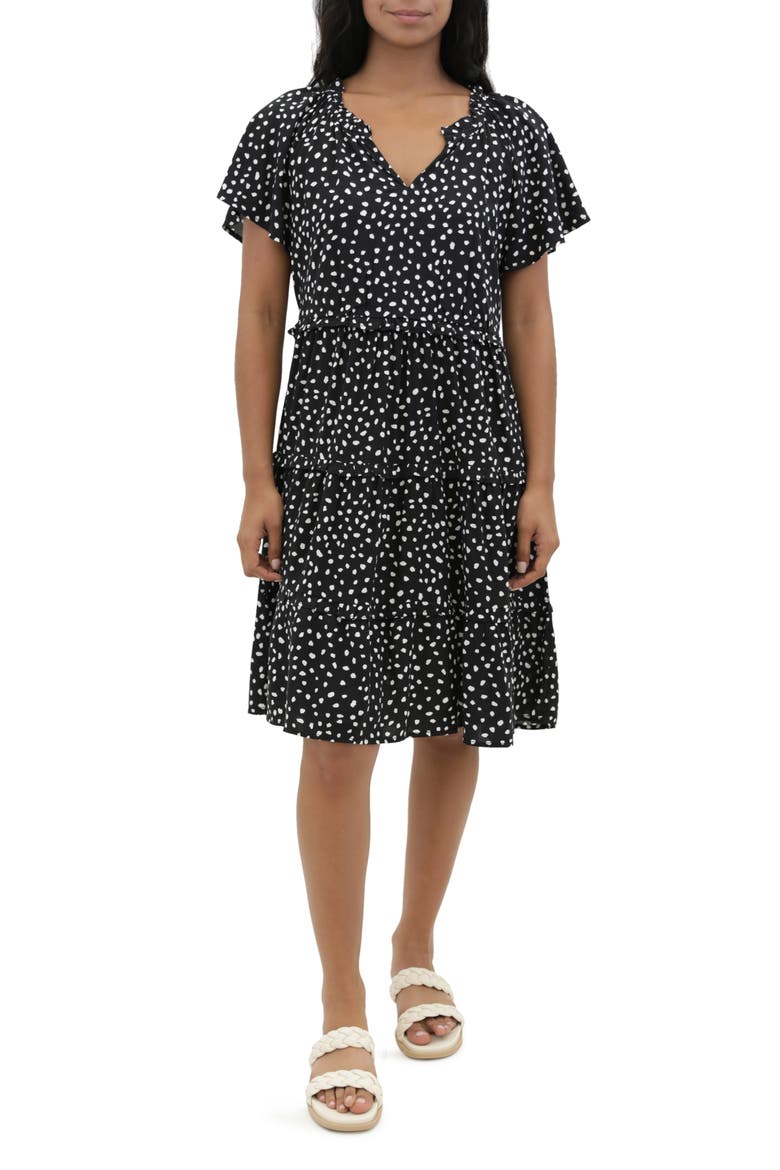 Women's Camila Floral Flutter Sleeve Dress, Main, color, SPOTS NOIR