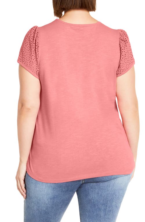 City Chic Linny Eyelet Puff Sleeve Cotton Top In Pink