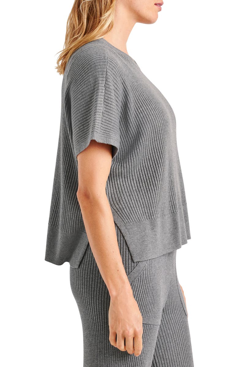 Splendid Georgie Short Sleeve Rib Sweater, Alternate, color, Heather Grey