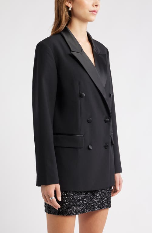 Open Edit Double Breasted Satin Trim Blazer In Black
