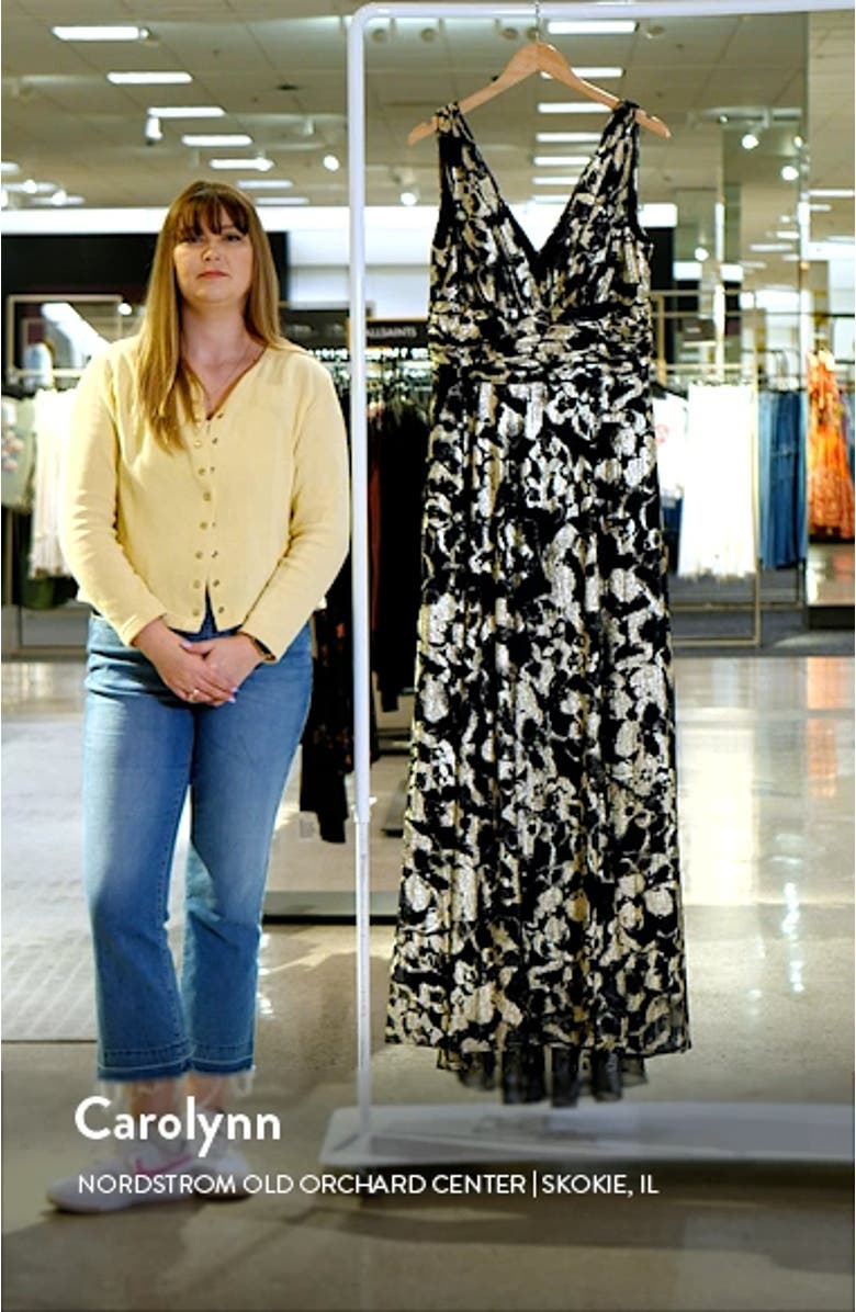 Foil Print Sleeveless Mesh Gown, sales video thumbnail