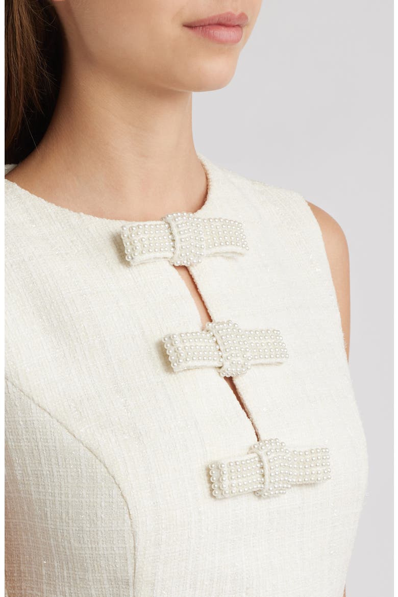 Beaded Tie Detail Tweed Minidress, Alternate, color, IVORY