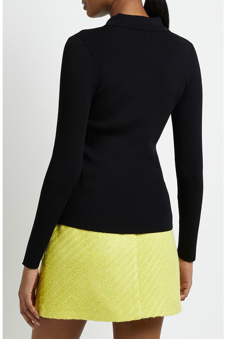 Rib Marquise Cut-Out Long Sleeve Polo, Alternate, color, BLACK