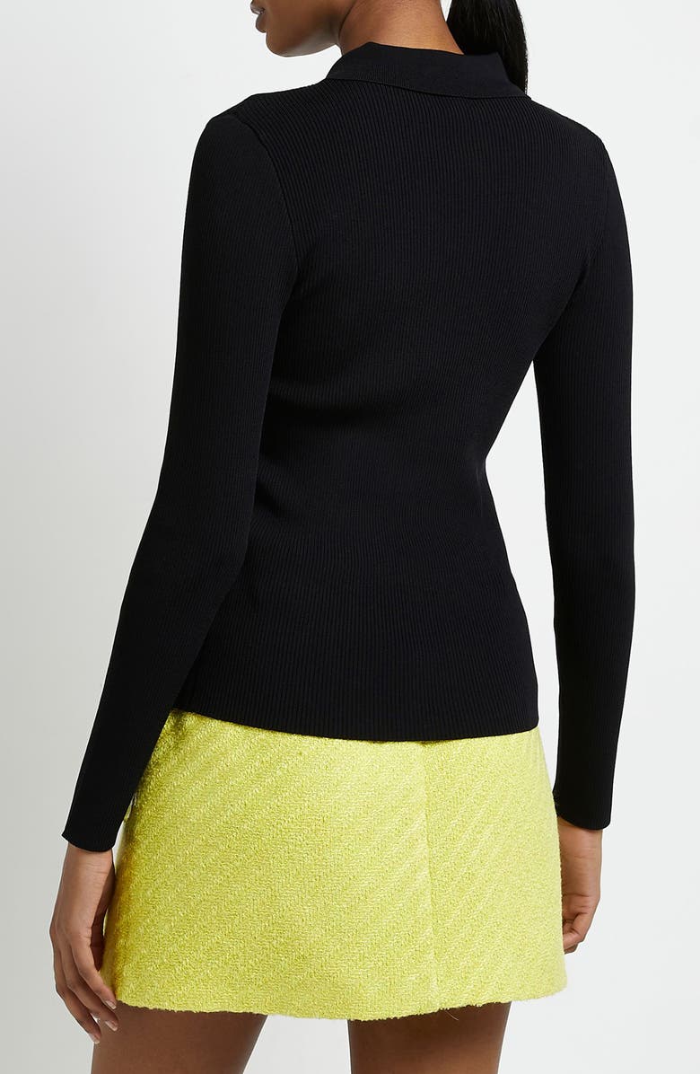 River Island Rib Marquise Cut-Out Long Sleeve Polo, Alternate, color,