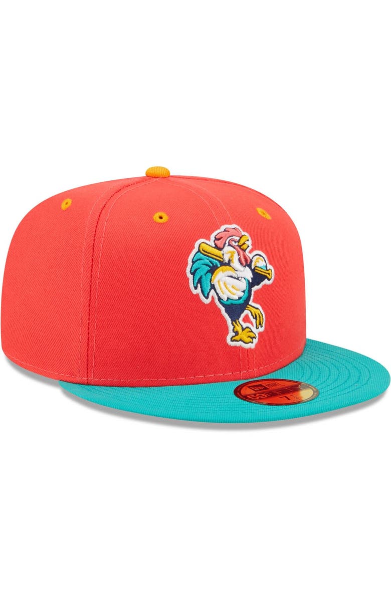 New Era Men's New Era Coral/Turquoise Gallos de Delmarva Copa De La Diversion 59FIFTY Fitted Hat, Alternate, color, Red