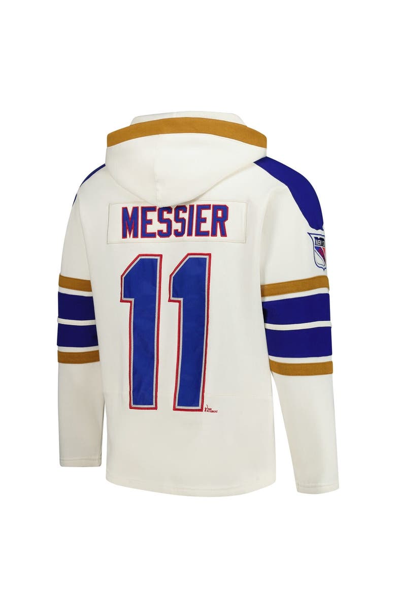 '47 Men's '47 Mark Messier Cream New York Rangers Blue Line Heritage Name & Number Lace-Up Pullover Hoodie, Alternate, color, Cream