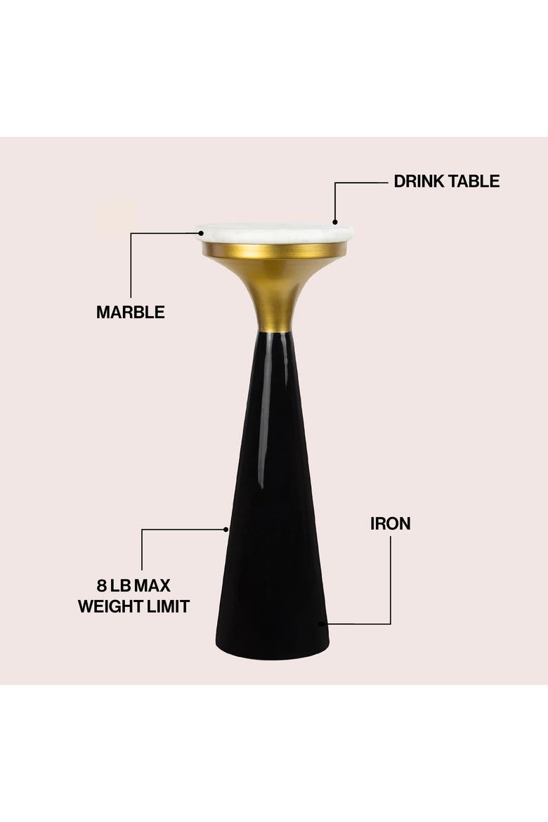 Oliver Metal Pedestal Drink Table with Marble Top, Small Round Accent End Table for Living Room, Alternate, color, Black/White/Gold
