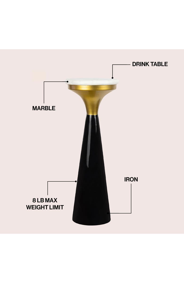 JONATHAN Y Oliver 22.25" Mid-Century Glam Retro Metal Drink Table and Decorative End Table with White Marble Round Top, Alternate, color, Black/White/Gold
