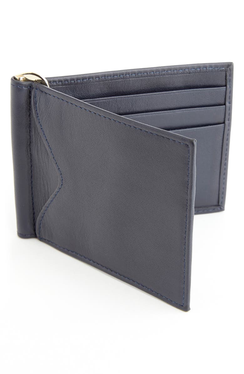 ROYCE New York RFID Leather Money Clip Card Case, Main, color, Navy Blue