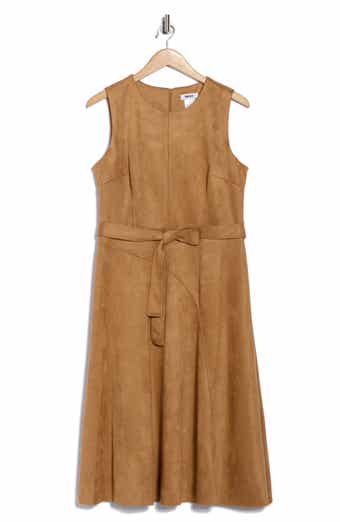 DKNY Faux Suede Fit and Flare Midi Dress