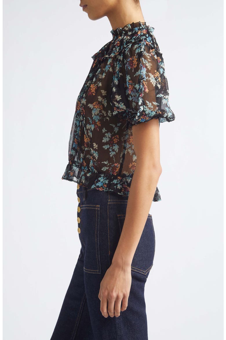 Solenne Puff Sleeve Silk Top, Alternate, color, NIGHTSHADE
