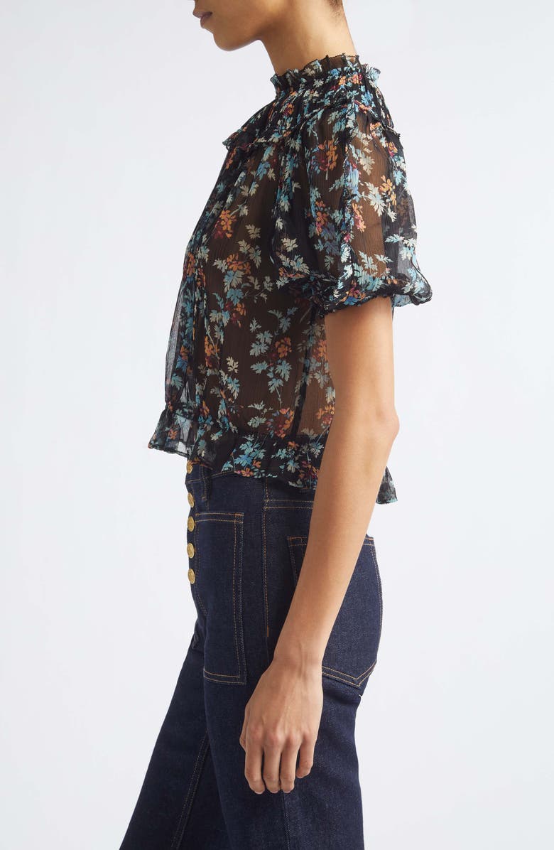 Ulla Johnson Solenne Puff Sleeve Silk Top, Alternate, color, Nightshade
