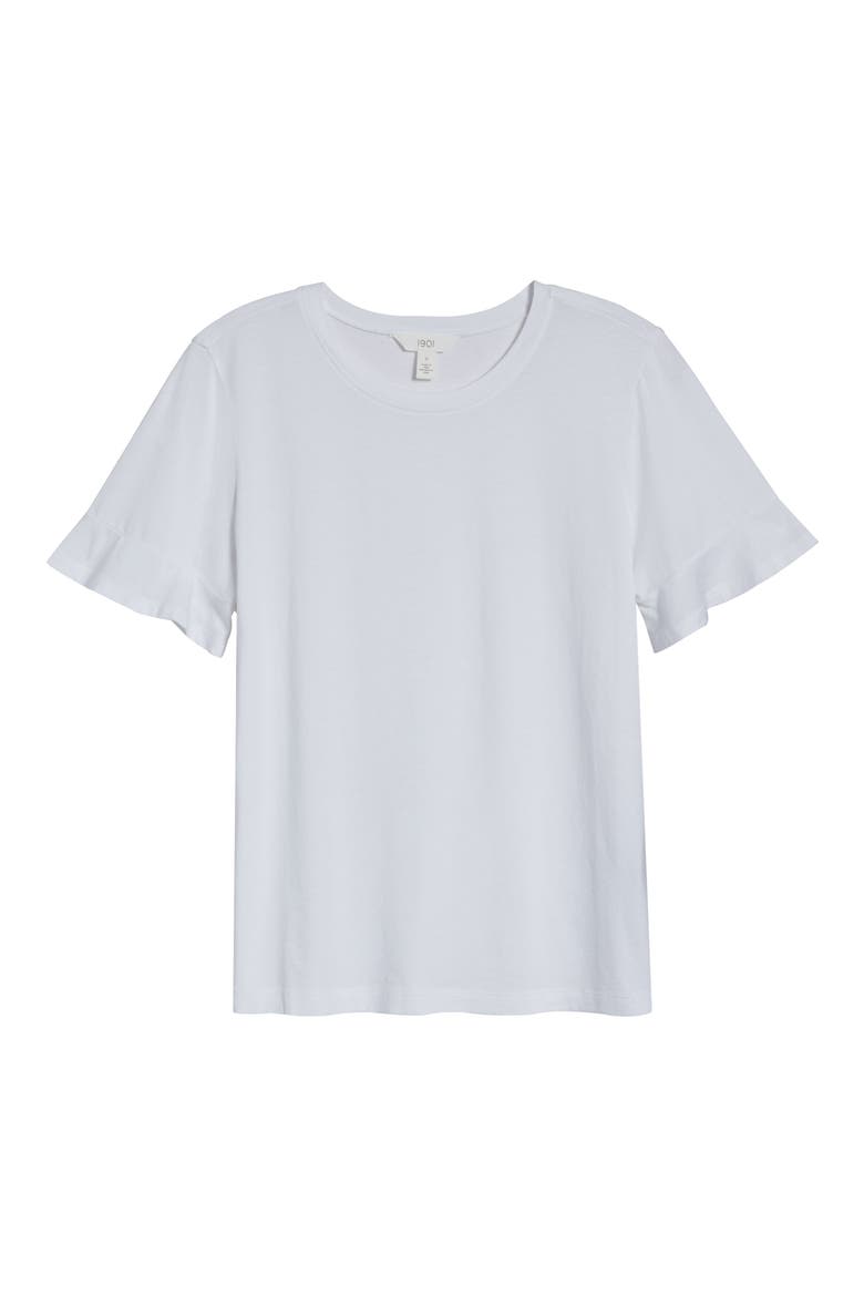 Ruffle Cuff T-Shirt, Alternate, color, WHITE