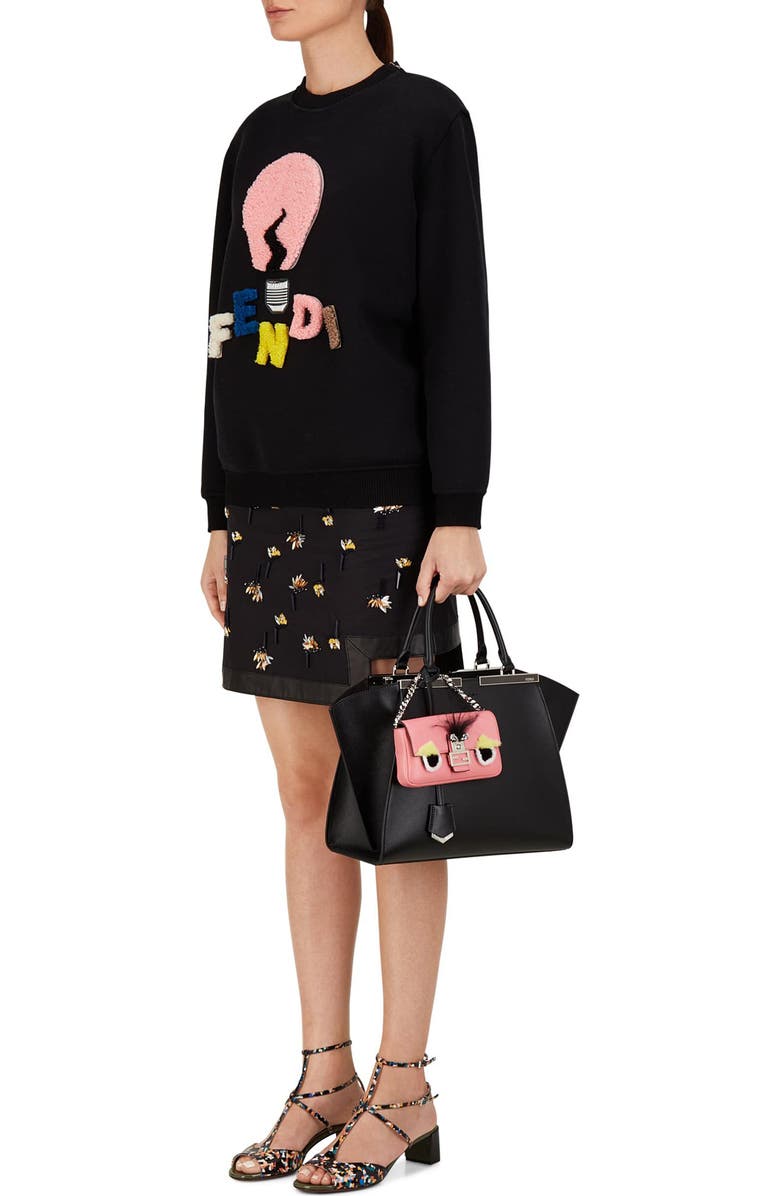 Fendi 'Monster' Genuine Rabbit Fur & Genuine Fox Fur Micro Baguette, Alternate, color,