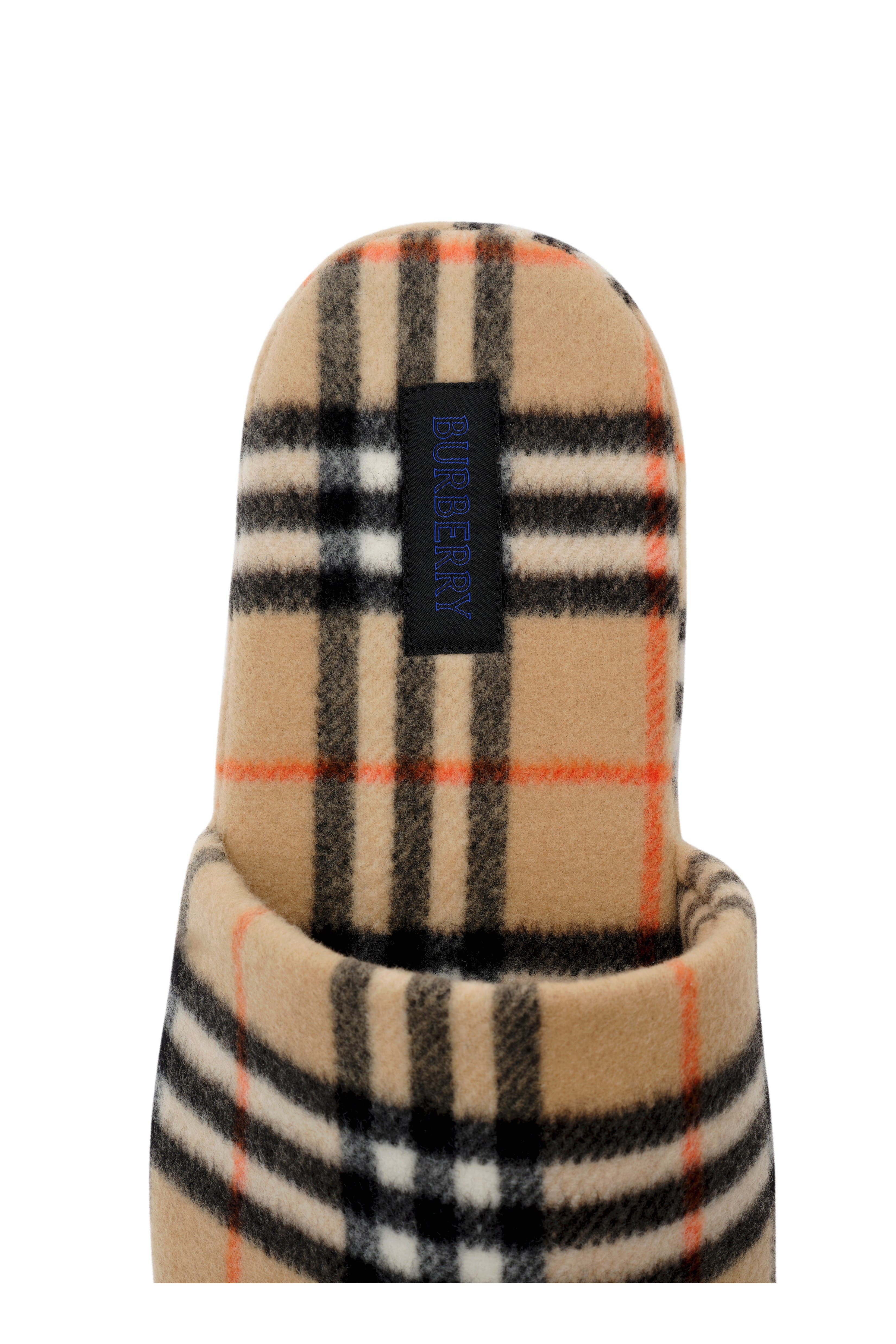 Burberry Check Wool Blend Slippers, Alternate, color, Sand Beige