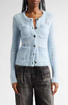 Elongated Shrunken Kid Mohair & Merino Wool Blend Cardigan