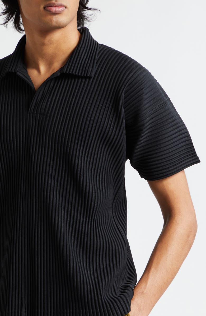 Homme Plissé Issey Miyake Basics Pleated Polo, Alternate, color, Black