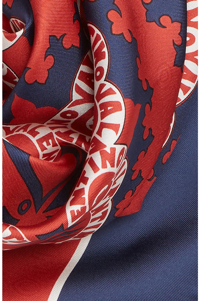 Valentino Mini Silk Bandana Scarf, Alternate, color, MATTONE/ PURE BLUE-AVORIO